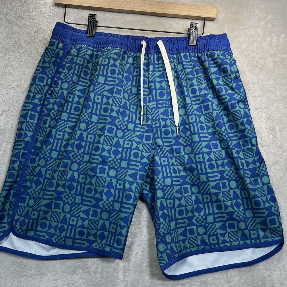 Fair Harbor Shorts Men's M Anchor Trunk 8" Swim Lined Blue‎ Breen Geo Print